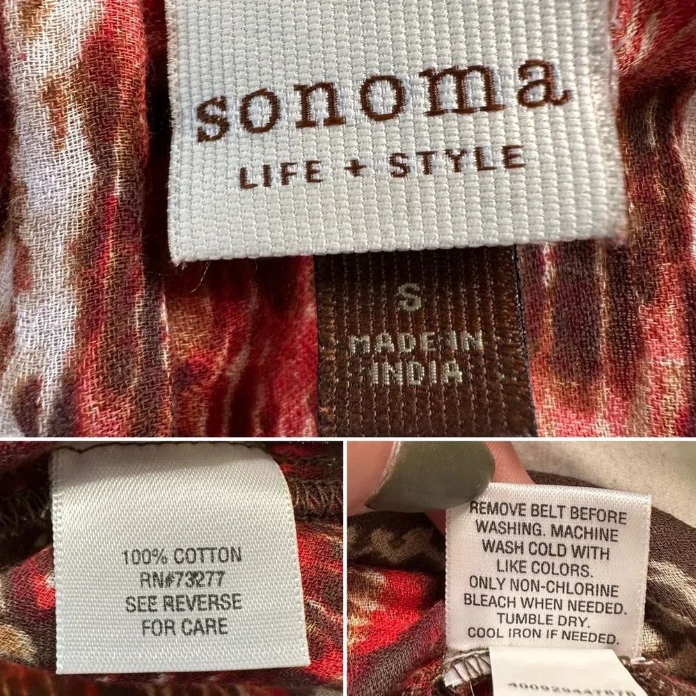 Sonoma Life + Style Boho Ikat Print Cotton Tunic Dress Red Brown 3/4 Sleeve Sz S - Picture 6 of 12